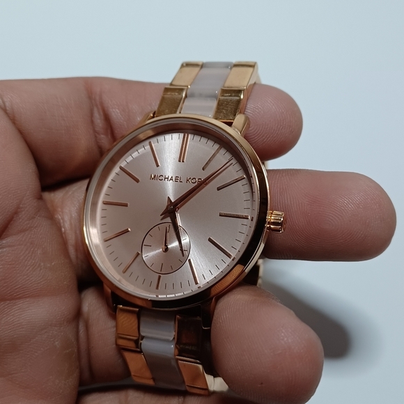 Michael Kors Ladies' Jaryn Rose Gold Tone and Acetate Watch MK3661 Working shows - Picture 4 of 9